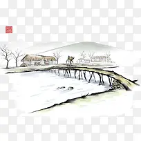 中国风手绘小桥流水素材