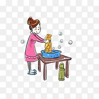 冬天用热水洗衣服的女孩