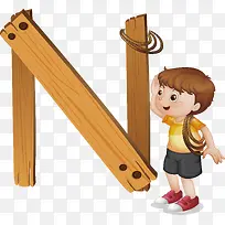 木元素工人字母N矢量图形图标