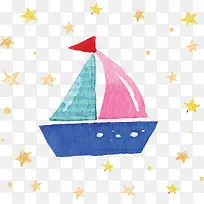 星星花纹彩色小船
