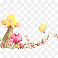 彩色蘑菇和栏栅
