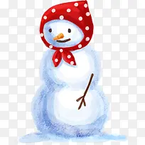 手绘小红帽子可爱雪人