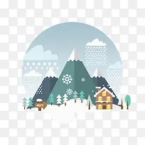 雪中的山和房屋