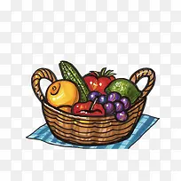 手绘一篮蔬菜水果摆拍素材