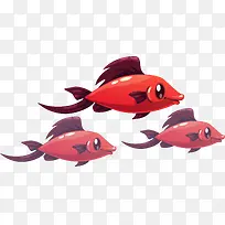 红色卡通鱼群