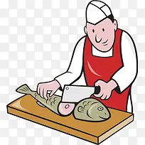 卡通厨师杀鱼