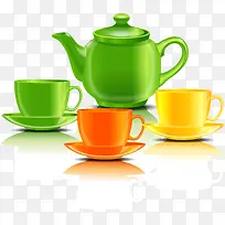 精美彩色茶具设计矢量素材