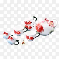 红色金鱼陶瓷茶具
