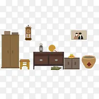 简易朴素扁平化室内设计矢量图