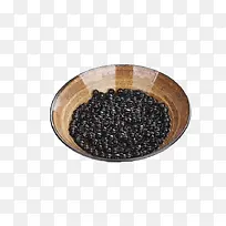 陶瓷碗里一碗黑色的珍珠豆