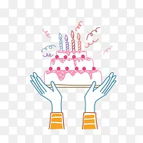 双手托举生日蛋糕