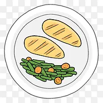 水彩食材面包小菜豆子元素矢量图