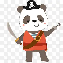 卡通可爱熊猫海盗船长