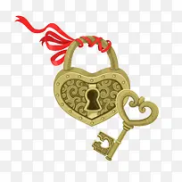 中国风古铜色心形锁钥匙