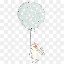 淡蓝色气球兔子手绘