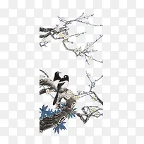 手绘树枝和鸟