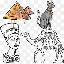 矢量手绘埃及骆驼金字塔