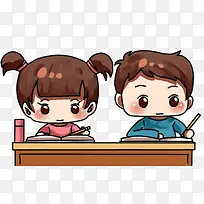 卡通手绘写字的学生