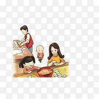 全家动手一起包饺子