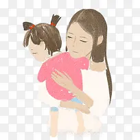 母亲节插图手绘简笔画妈妈抱着孩