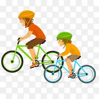 母亲和孩子骑行矢量插画