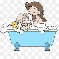 妈妈和小宝宝洗澡图片素材