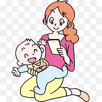 母亲节卡通妈妈和婴儿