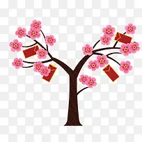粉红色桃花树红包装饰图案