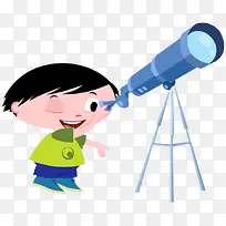 卡通手绘小男孩望远镜