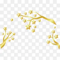 精致树枝上的金色梅花矢量图