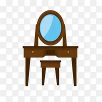 一套木质的化妆镜和桌椅