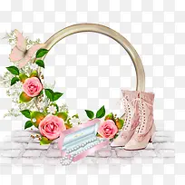 珍珠高跟鞋粉红花朵相框
