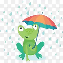 矢量卡通打伞的青蛙