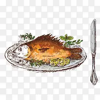 手绘美味鱼肉免抠下载