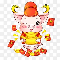 猪宝宝抱金元宝免抠