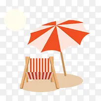 一把红色座椅与红色太阳伞