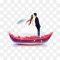 红色小船上接吻的情侣