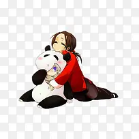 小姑娘抱着熊猫