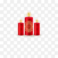 三只点燃的红色节日蜡烛