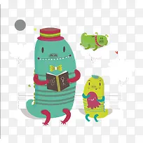矢量给孩子讲故事的怪兽爸爸