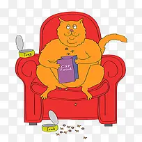 坐着沙发上吃零食的肥猫