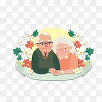 重阳节主题手绘卡通老人老年夫妻