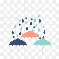 手绘彩色扁平雨伞雨点