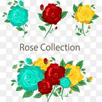 3款彩色玫瑰花和花束矢量素材
