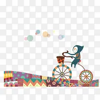 可爱卡通小孩骑自行车