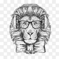 戴耳机和眼镜的狮子