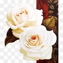 油画白玫瑰花素材背景