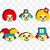 6款小丑头像图标矢量图