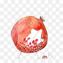 水彩石榴