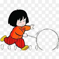 推铁圈的女孩